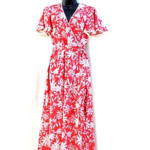 Vince Camuto Tangerine And Beige Faux Wrap Dress